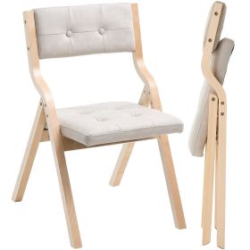 Wooden Folding Chairs with Padded Cushion and Wooden Frame Beige Set of 4