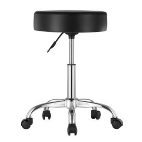 VEVOR Rolling Stool with Wheels, 450 LBS Capacity Round Stool Chair, Height Adjustable Thickened PU Leather Swivel Stool for Salon, etc., Black