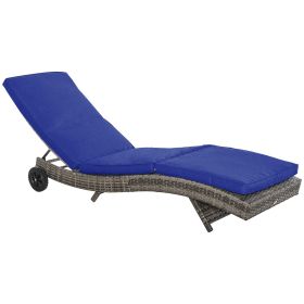 Outsunny Chaise Lounge Pool Chair, Outdoor PE Rattan Cushioned Patio Sun Lounger w/ 5-Level Adjustable Backrest & Wheels for Easy Movement, Wicke