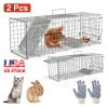 2Pcs 24X7.48X8.27IN Folding Humane Live Animal Trap Cages Easy To Catch And Release Foldable Cat Trap Galvanized Steel For Small Cats Squirrels Rabbit
