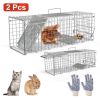 2Pcs 24X7.48X8.27IN Folding Humane Live Animal Trap Cages Easy To Catch And Release Foldable Cat Trap Galvanized Steel For Small Cats Squirrels Rabbit