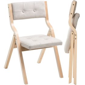 Wooden Folding Chairs with Padded Cushion and Wooden Frame Beige Set of 4