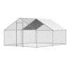Metal Chicken Coop 9.8x13.1x6.5 ft Walk-in Chicken Run with Cover Spire Roof