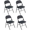 4PCS Folding Chair with PVC Cushion Soft Padded Seat and Backrest Heavy Duty Steel Frame Supports 150KG Portable and Compact for Home Office Events Bl