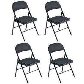 4PCS Folding Chair with PVC Cushion Soft Padded Seat and Backrest Heavy Duty Steel Frame Supports 150KG Portable and Compact for Home Office Events Bl