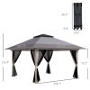 Outsunny Robust Pop Up Gazebo 13x13 Instant Canopy Shelter 2-Tier Roof Carry Bag Gray Garden Leisure