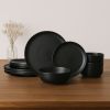 12-Piece Stoneware Dinner Plates Bowls Sets | Microwave & Dishwasher Safe | Non-Toxic Dinner Plates Bowls Set | Stackable Matte Glaze Kitchenware for