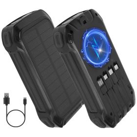 Portable Solar Charger 49800mAh Power Bank External Battery Pack 22.5W PD Fast Charging Built in 4 Cables 15W Wireless Charging LED Flashlight for Cam (Option: Black)