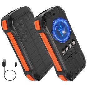 Portable Solar Charger 49800mAh Power Bank External Battery Pack 22.5W PD Fast Charging Built in 4 Cables 15W Wireless Charging LED Flashlight for Cam (Option: Orange)
