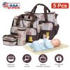 5Pcs Baby Nappy Diaper Bags Set Mummy Diaper Handbags with Diaper Pad Food Bag Bottle Bag Travel Tote Bags For Mom Dad
